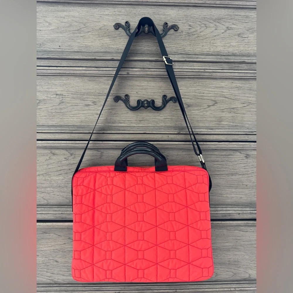 Kate Spade Quilted Bag EUC Signature Spade Quilted Chad Laptop Bag Red Orange